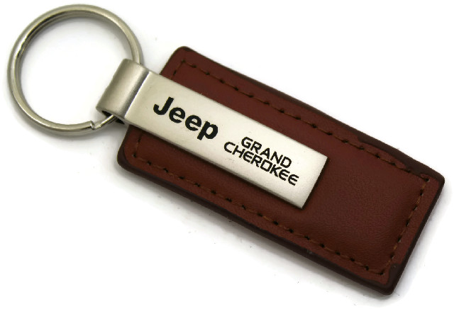 Jeep Grand Cherokee Brown Leather Authentic Logo Key Ring - Click Image to Close